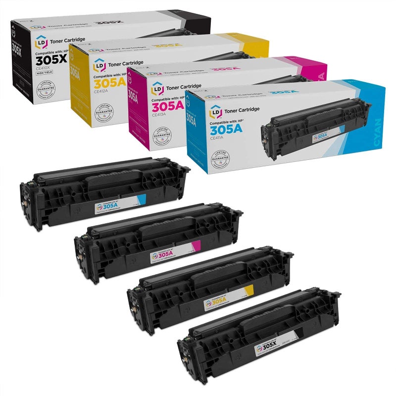 LD Products Remanufactured Toner Cartridge Replacement for (4-Pack, CE410X Black, CE411A Cyan, CE413A Magenta, CE412A Yellow) HP 305A & 305X High Yield Compatible with HP LaserJet 400 - Image 1